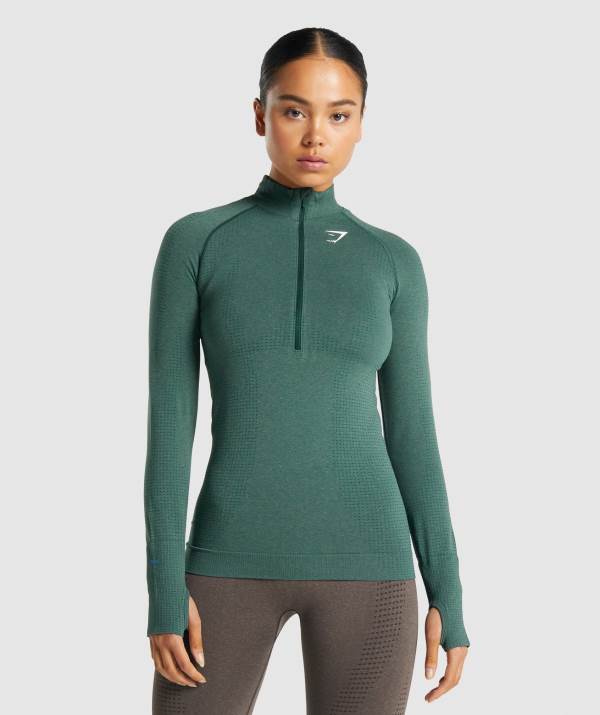 Damske Pulovre Gymshark Vital Seamless 2.0 1/2 Zip Tmavo Zelene | YS8012479